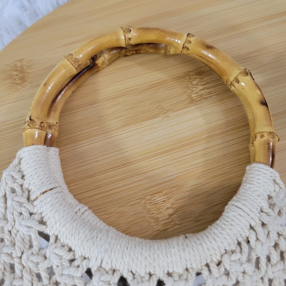 BOHO cotton macrame crochet beaded beachy summer bamboo tribal satchel bag
